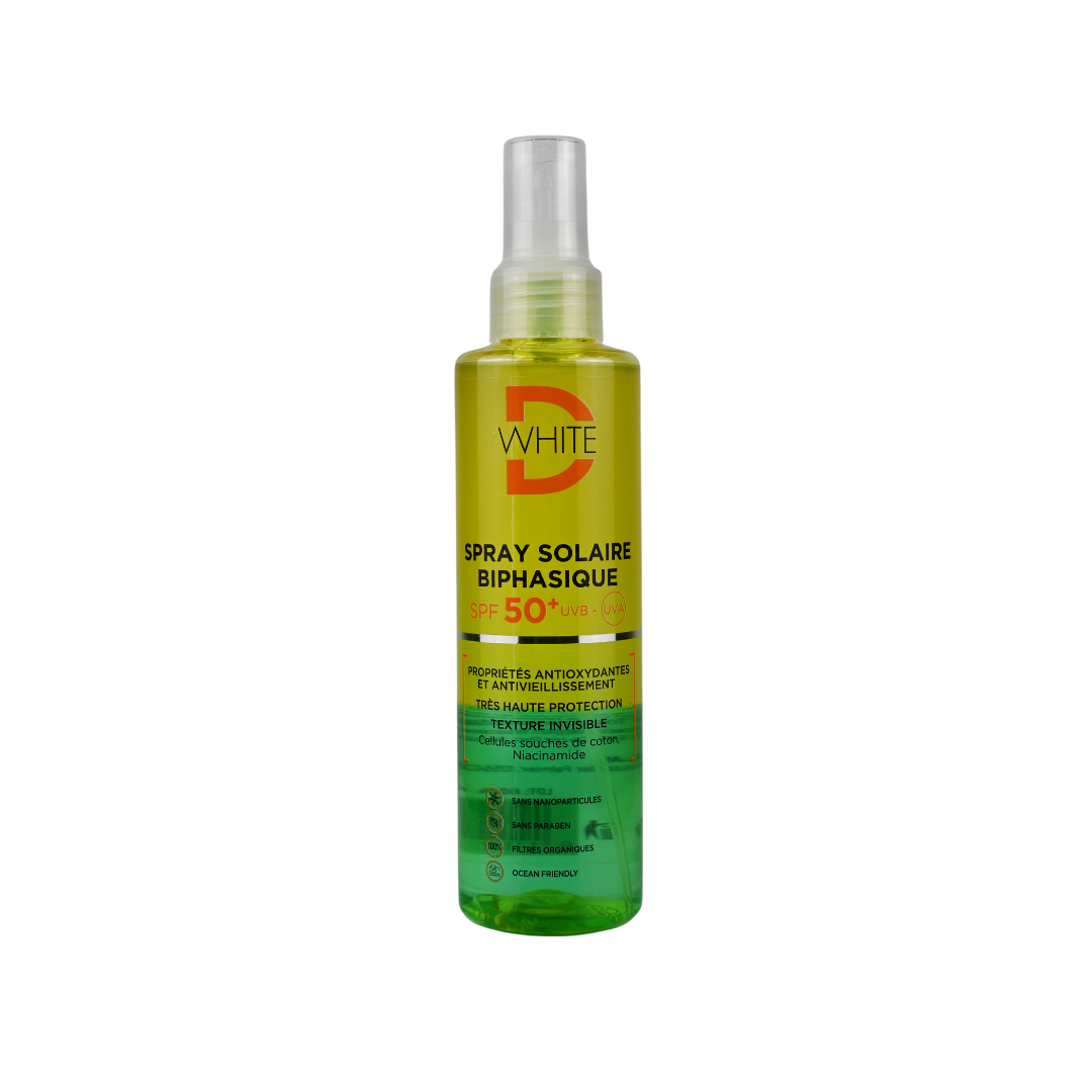 D-white spray solaire biphasique spf 50+ 200 ml