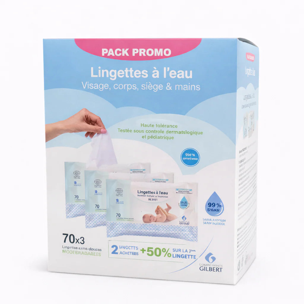 GILBERT PACK PROMO LINGETTES À L’EAU 3*70U (-50% SUR LA 3 EME LINGETTE)