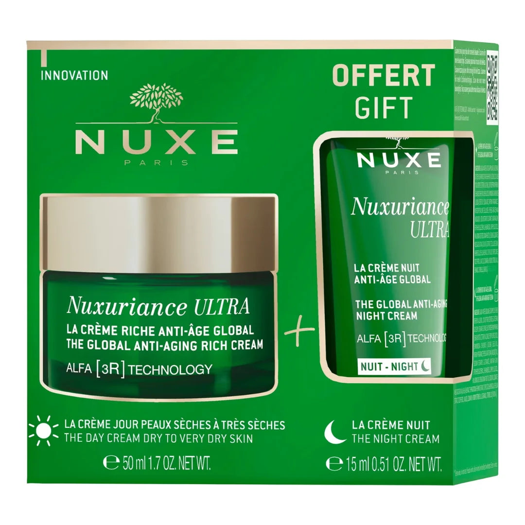 NUXE Pack Nuxuriance Ultra Crème de Jour Riche Anti-Âge Global 50ml pour peaux sèches à très sèches = Crème de Nuit 15ml Offerte