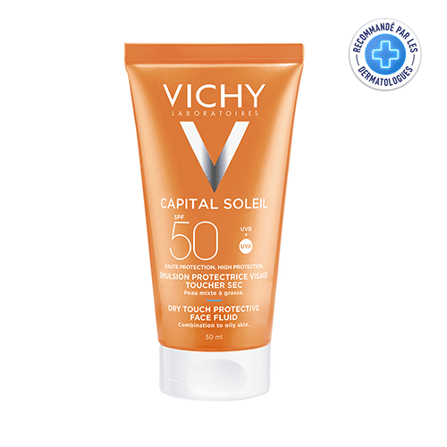 Vichy Capital Soleil Émulsion Toucher Sec SPF50 Peau Sens Mixte à Gras = Après Soleil 100 ml OFFERT