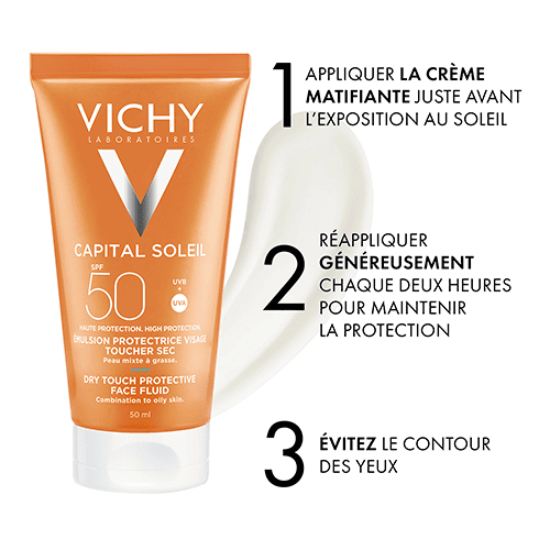 Vichy Capital Soleil Émulsion Toucher Sec SPF50 Peau Sens Mixte à Gras = Après Soleil 100 ml OFFERT