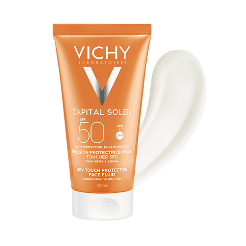 Vichy Capital Soleil Émulsion Toucher Sec SPF50 Peau Sens Mixte à Gras = Après Soleil 100 ml OFFERT