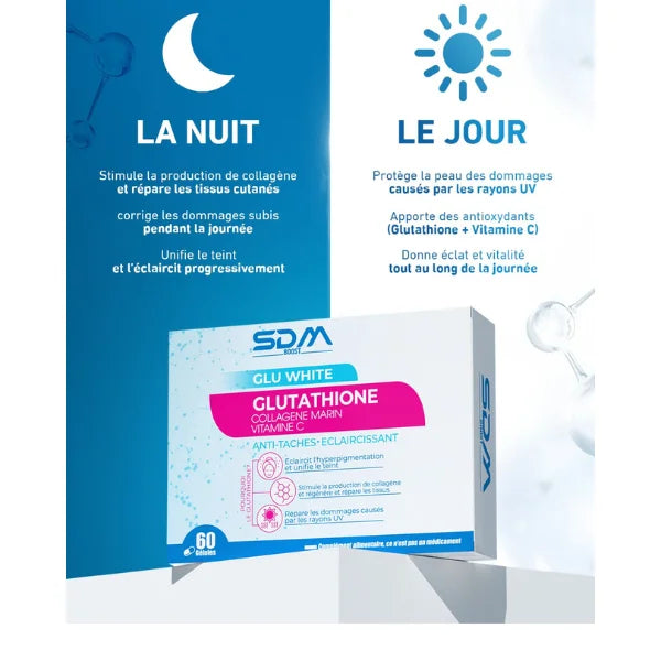 SDM Boost Glu White Glutathione 60 Gélules Complément Alimentaire Éclat Antioxydant