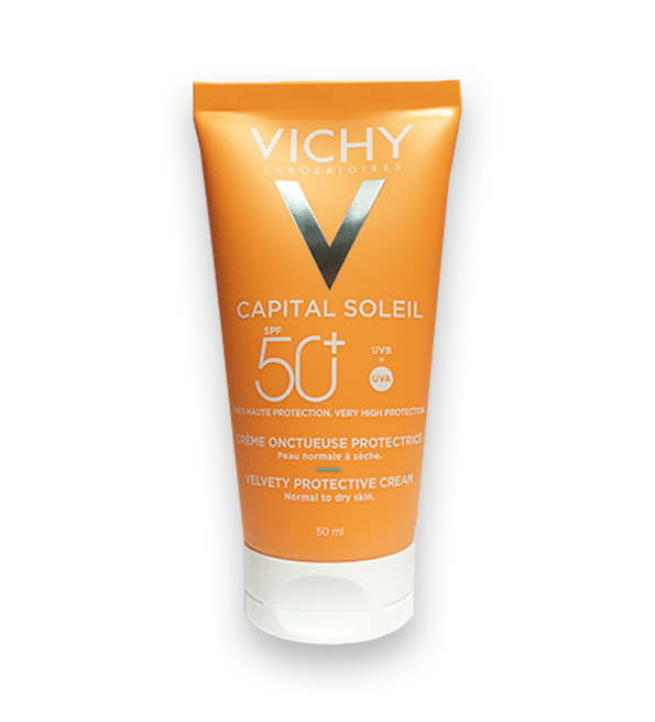 VICHY CAPITAL SOLEIL CREME ONCTUEUSE PEAU NORMALE A SECEHE SPF 50+ 50ML = APRES-SOLEIL 100ML OFFERTE